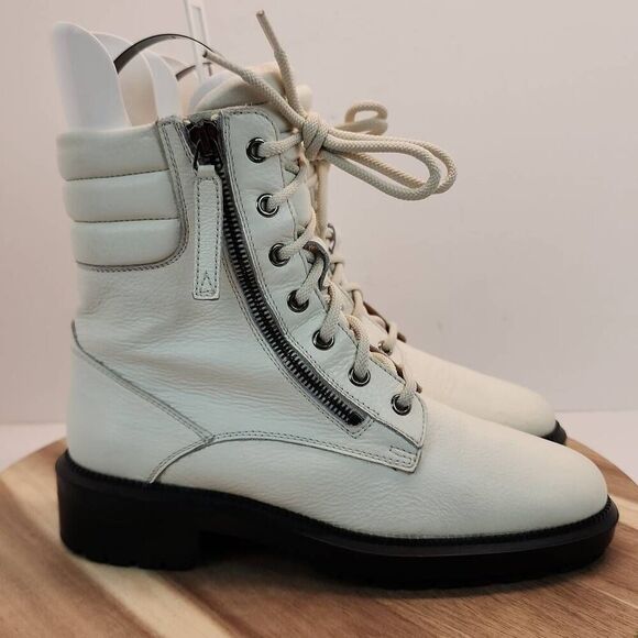 AQUATALIA LAILA WATER RESISTANT ZIP BOOTIE OFF WHITE LEATHER 6 M - Picture 1 of 12